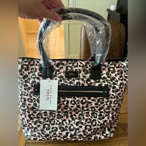 NWT Trina Turk Vegan Leather Double Handle Print Tote Bag with Shoulder Strap